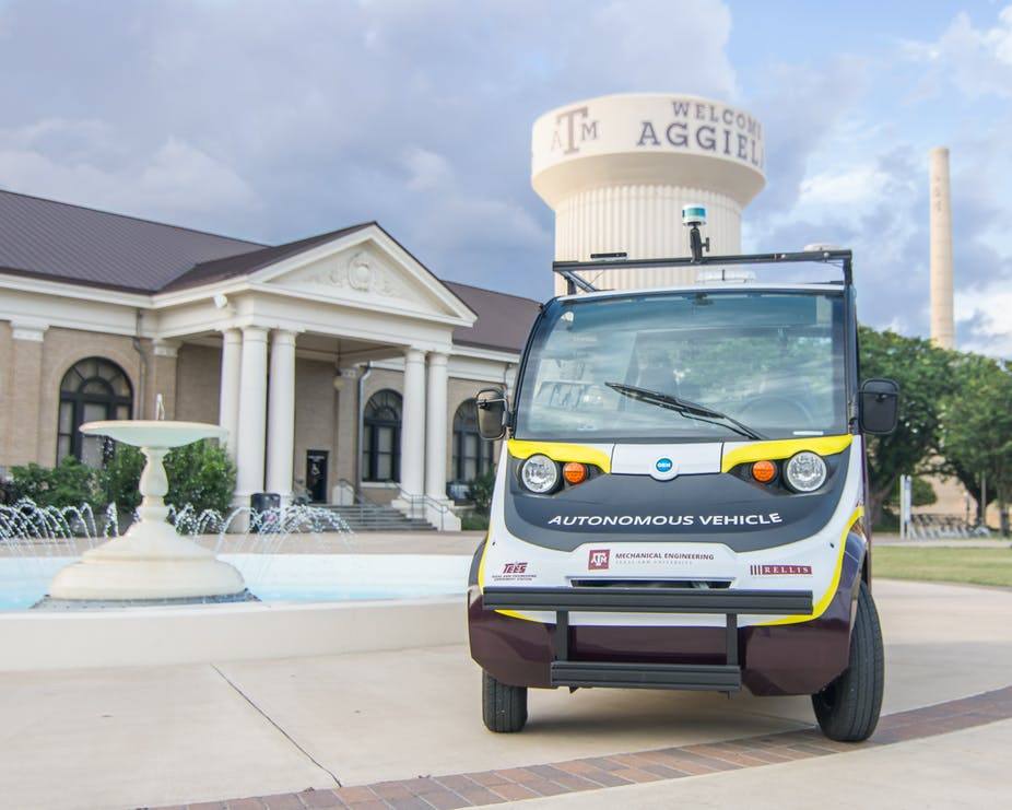 A self-driving shuttle at Texas A&M.
