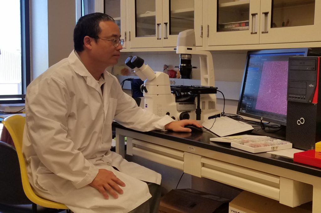 Dr. Chaodong Wu seated in his lab