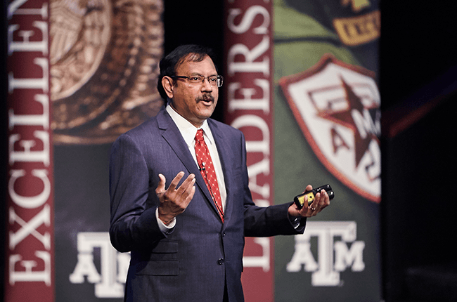 V. Kumar, a nationally recognized expert on marketing research methods from Georgia State University, presents his research on engagement marketing during his Eminent Scholar Lecture on Tuesday at Rudder Forum. Kumar served as a Faculty Fellow at Texas A&M's Hagler Institute for Advanced Study in 2016-17.