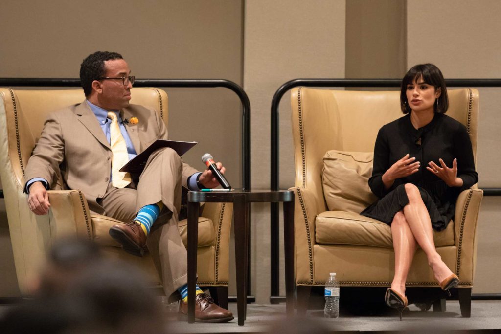 Diane Guerrero and Dr. Luis Ponjuan speaking at SCOLA 2018
