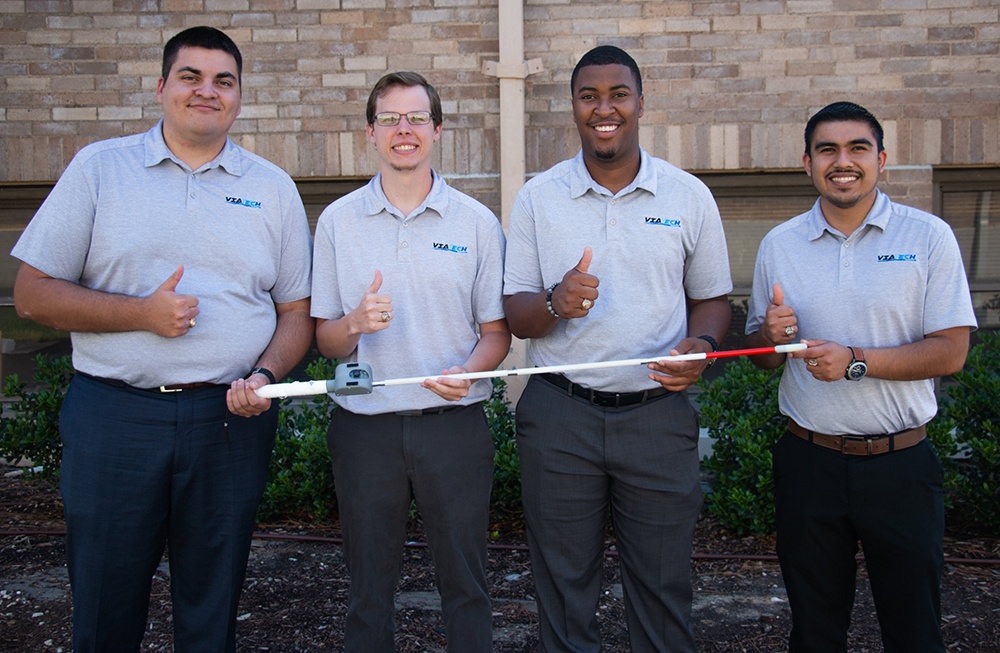 Capstone team VIATECH presents their NOVA prototype, which is designed to assist individuals who are visually impaired. (Taylor Phillips-Rodriguez)