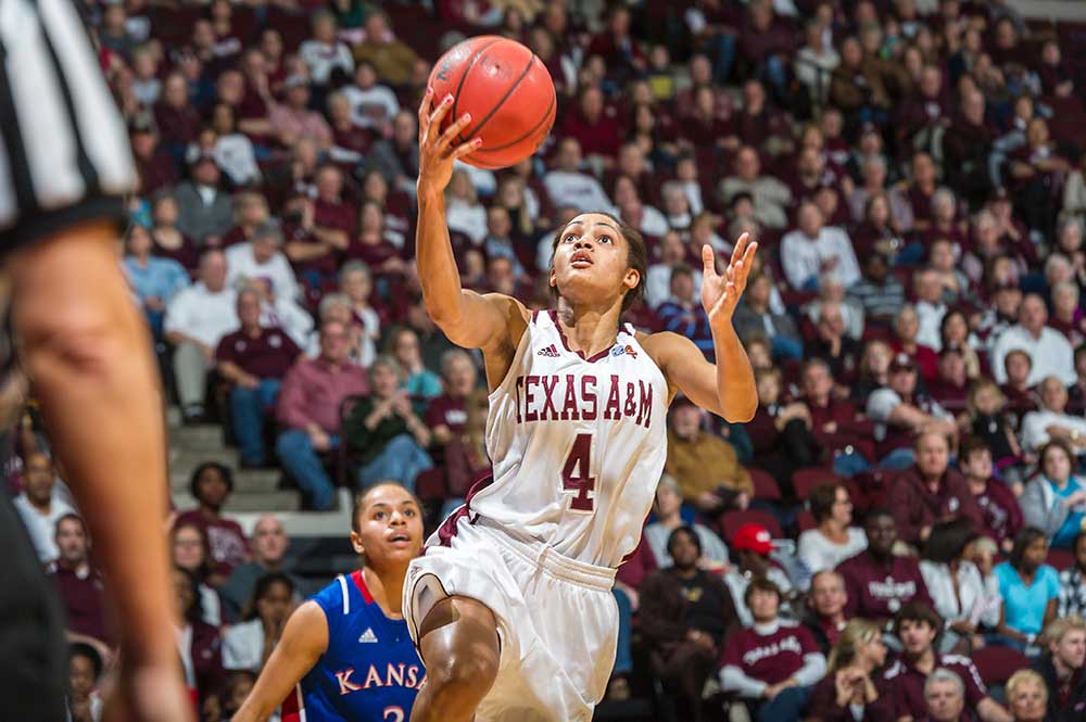 Texas A&M Guard Sydney Carter drives to the rim for a layup against Kansas in 2011. (Flickr)
